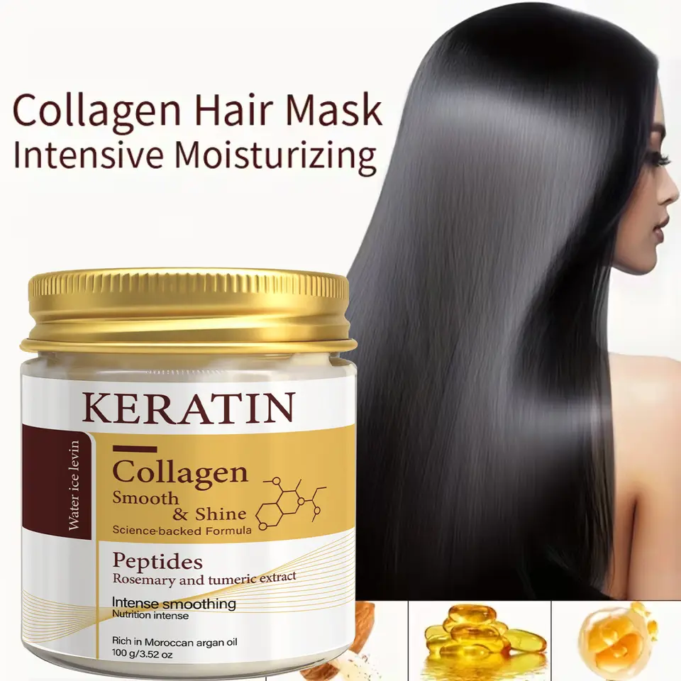 Formule lissante aux peptides de kératine et de collagène. Extrait de gingembre, romarin et curcuma. Beurre de karité, huile d'argan marocaine, nutrit