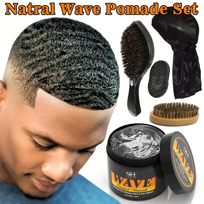 Ensemble de pommade de contrôle des vagues, 100g, huile pour cheveux ondulés 360 avec brosse, Style brillant naturel et soyeux, crème pour vagues de S