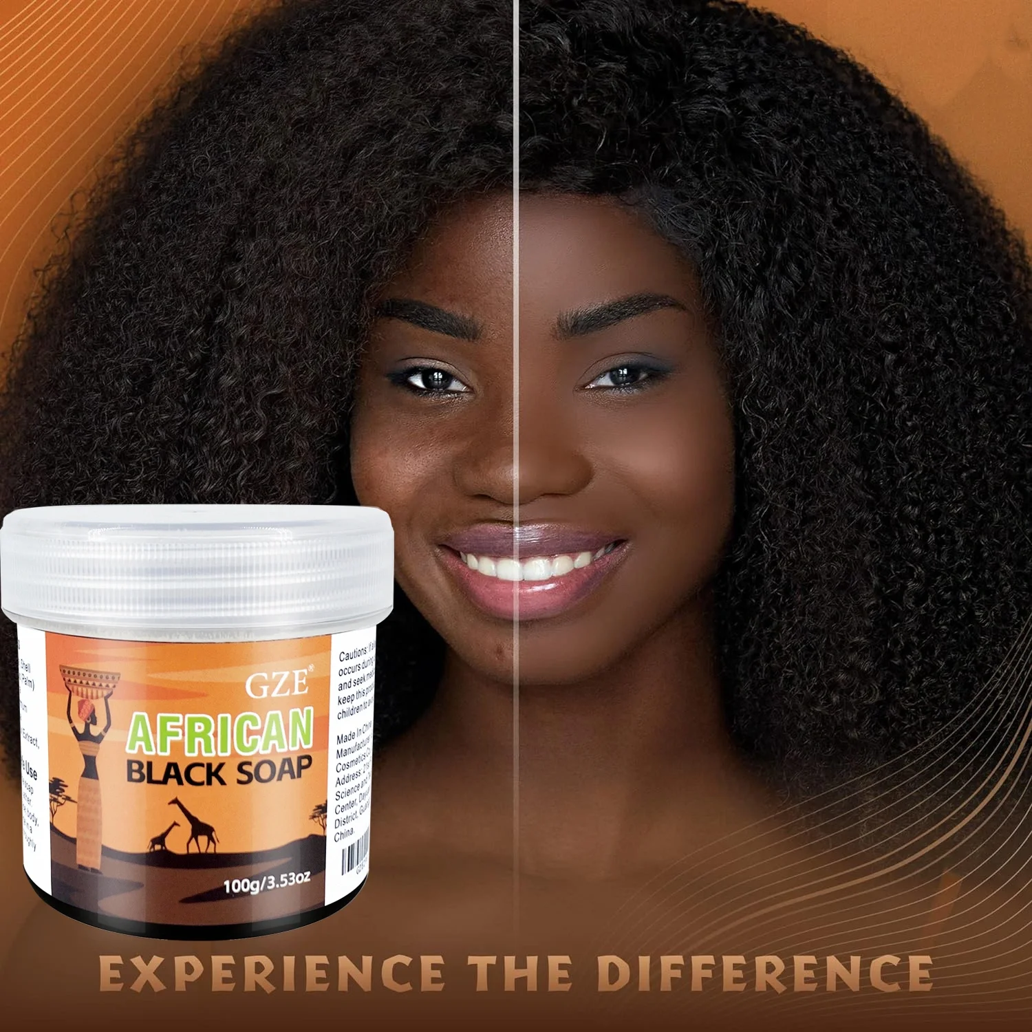 Paquet de 2 Savon noir africain GZE nettoyant pour le visage, les cheveux et le corps 3 en 1 - Nettoyage en profondeur et hydrate la peau et les cheve
