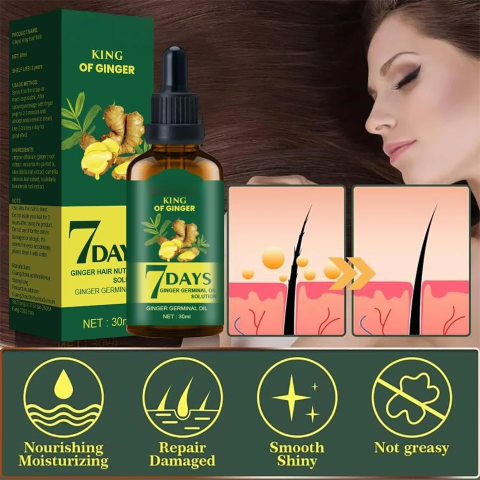 Huile de croissance des cheveux, sérum à la biotine et au gingembre, traitement naturel de la perte de cheveux pour hommes et femmes, cheveux plus épa
