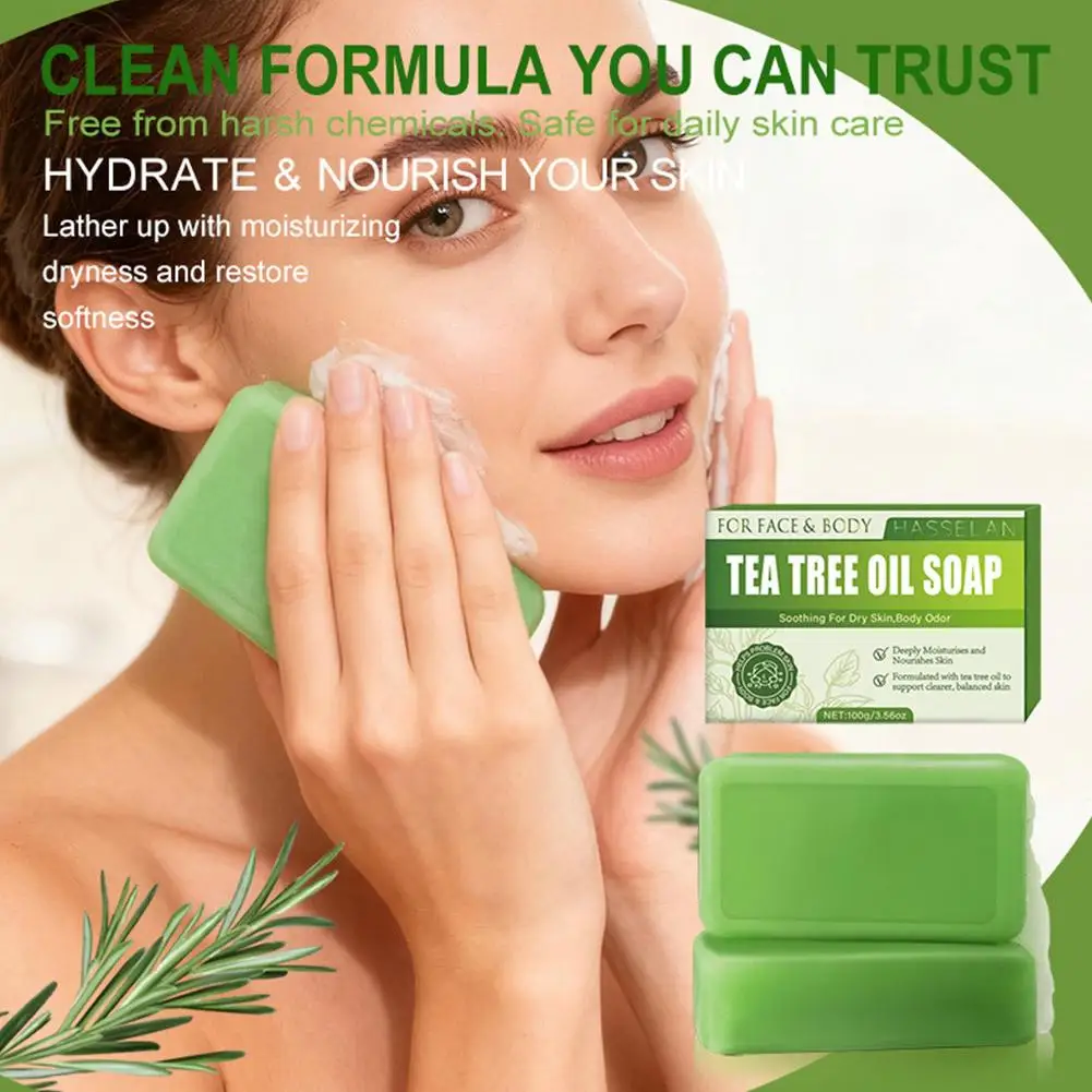 Savon à l'arbre à thé pour l'acné du visage et du corps, 100g, barre de savon à l'huile d'arbre à thé pour le visage et le corps, nettoyant naturel po
